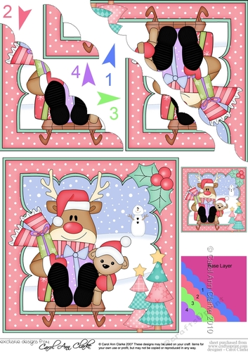 Christmas Rudolph goes Sledging Scallop Corner Topper