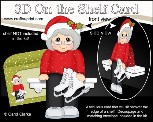 3D On the Shelf Card Kit - Christmas Jumper Old Lady goes Skating
