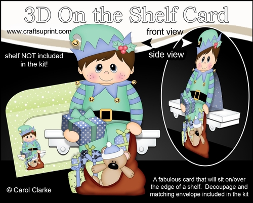 3D On the Shelf Card Kit - Little Christmas Boy Elf helps fill the Sack for Santa