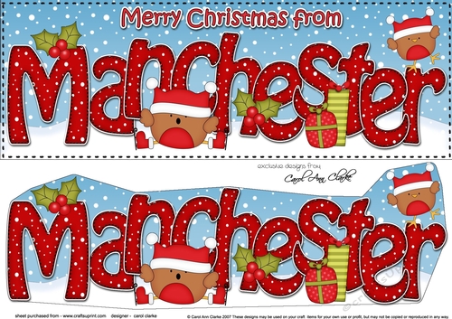 Large DL Merry Christmas from MANCHESTER 3D decoupage 