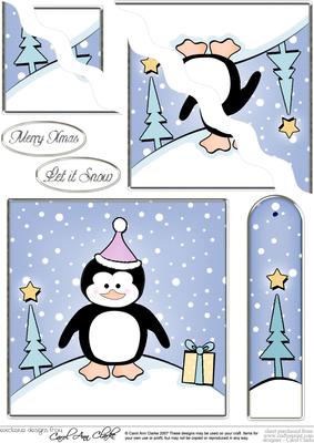 Cheeky Xmas Penguin Quick Card with Wavy Corner Side Stacker