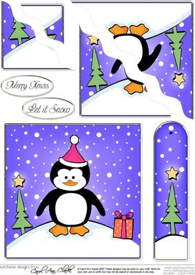 Cheeky Xmas Penguin Quick Card with Wavy Corner Side Stacker