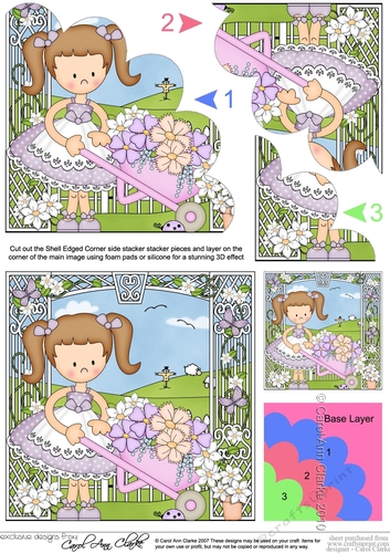 Girlz Liz has a Wheelbarrow of Flowers Shell Edged Corner side stacker