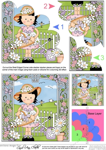 Girlz Suzi has a Basket of Flowers Shell Edged Corner side stacker