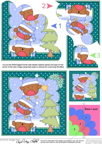 Christmas Bobbin Robin Decorates the Christmas Tree Shell Edged Corner Stacker