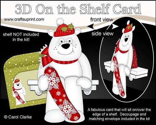 3D On the Shelf Card Kit - Christmas Ben Polar Bear goes Snowboarding