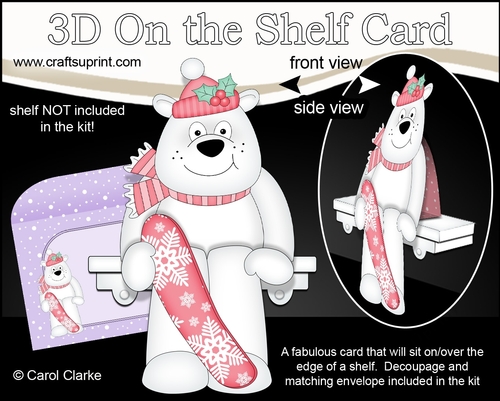 3D On the Shelf Card Kit - Christmas Ben Polar Bear goes Snowboarding