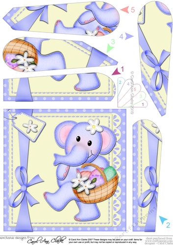 Lola Elephant has an Easter Basket Fan Pyramage Topper