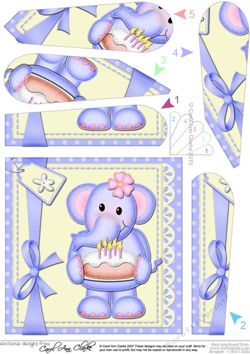 Lola Elephant has a Birthday Cake Fan Pyramage Topper