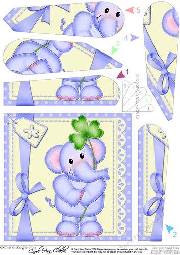 Lola Elephant has Good Luck Clover Fan Pyramage Topper