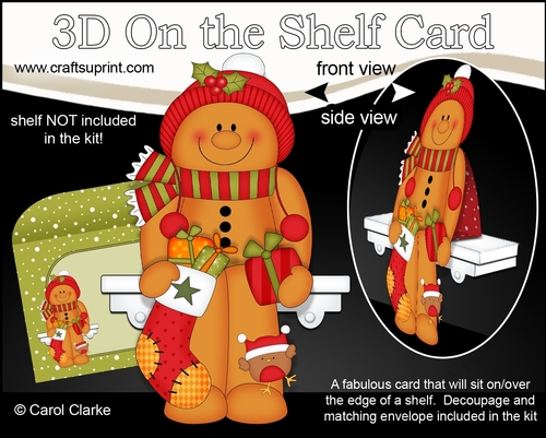 3D On the Shelf Card Kit - Christmas Gingerbread Man has a Christmas Stocking and Present