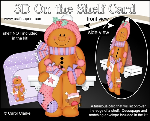 3D On the Shelf Card Kit - Christmas Gingerbread Man has a Christmas Stocking and Present