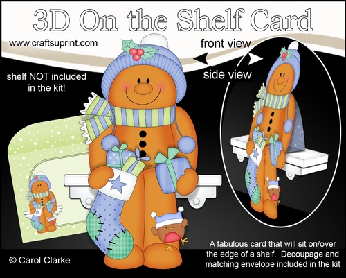 3D On the Shelf Card Kit - Christmas Gingerbread Man has a Christmas Stocking and Present