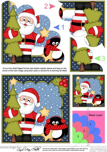 Christmas Santa & Pip Penguin collect the Christmas Tree Shell Edged Corner Side Stacker
