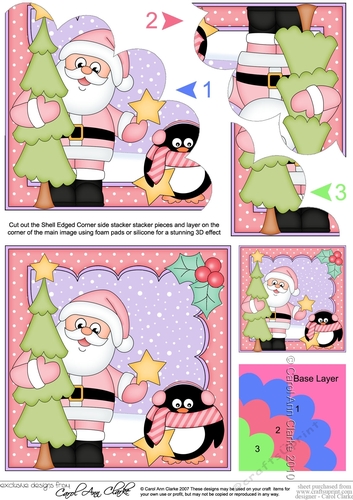 Christmas Santa & Pip Penguin collect the Christmas Tree Shell Edged Corner Side Stacker