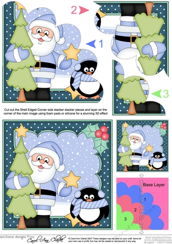 Christmas Santa & Pip Penguin collect the Christmas Tree Shell Edged Corner Side Stacker