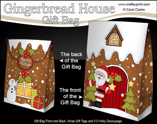 3D Christmas Santa brings a Christmas Tree to the Gingerbread House Gift Bag Mini Kit
