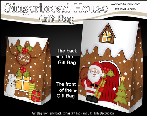 3D Christmas Santa brings the Christmas Presents to the Gingerbread House Gift Bag Mini Kit