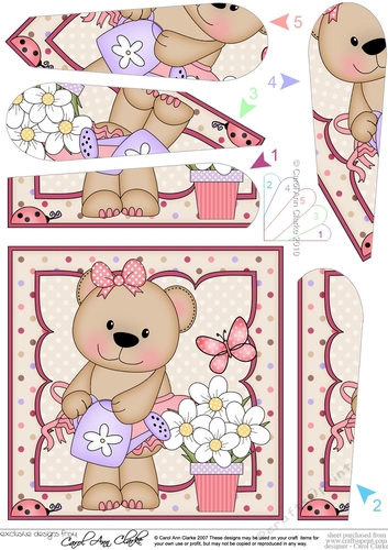 Livvy Bear waters the Flowers Fan Pyramage Topper