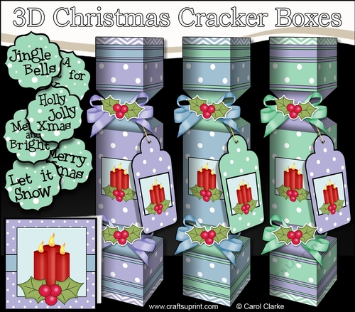 3D Christmas Cracker Boxes Pastel Candles and Holly