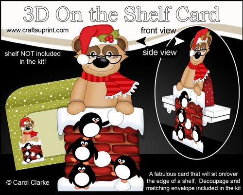 3D On the Shelf Card Kit - Christmas Cute Frank Meerkat is helping Santa take the Presents down the Chimney