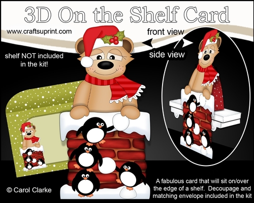 3D On the Shelf Card Kit - Christmas Cute Mia Meerkat is helping Santa take the Presents down the Chimney