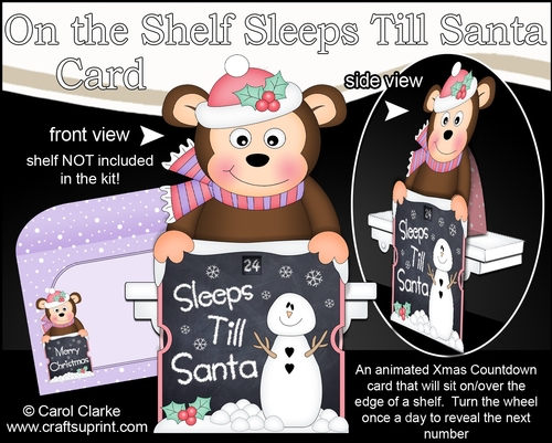 On the Shelf Sleeps Till Santa Card Kit - Cute Little Christmas Monkey Bing
