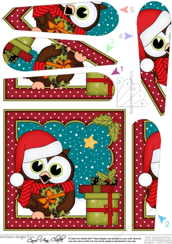 Christmas Little Hoot Owl delivers the Christmas Presents Fan Pyramage Topper