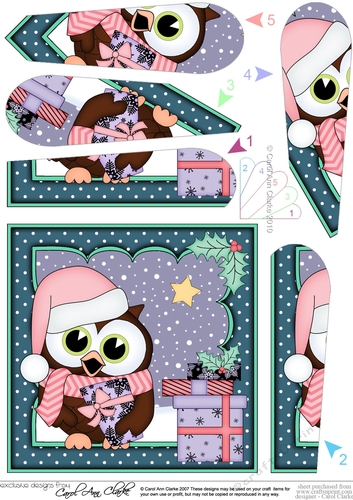 Christmas Little Hoot Owl delivers the Christmas Presents Fan Pyramage Topper