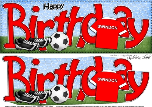 Large DL BIRTHDAY Football Swindon 3D decoupage