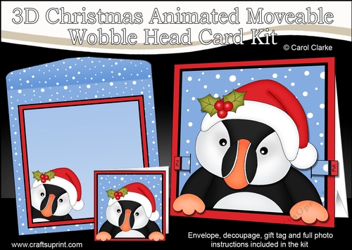3D Christmas Animated Moveable Wobble Head Card  - Little Puffin Pilchard