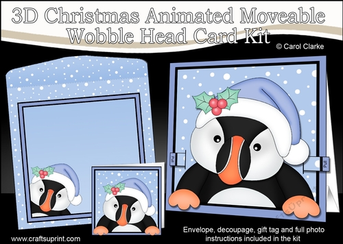 3D Christmas Animated Moveable Wobble Head Card  - Little Puffin Pilchard