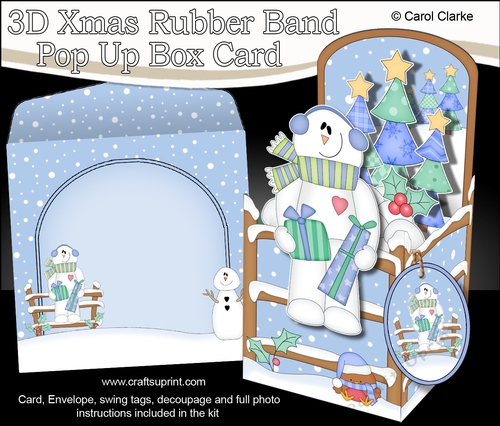 3D Christmas Rubber Band Pop Up Box Card - Christmas Snowman Rio brings the Christmas Presents