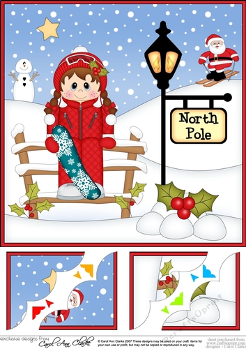 8 x 8 Christmas at the North Pole Little Christmas Snowboard Girl Scalloped Corner Topper 