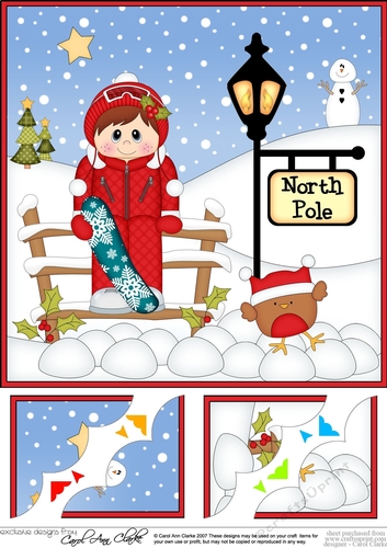 8 x 8 Christmas at the North Pole Little Christmas Snowboard Boy Scalloped Corner Topper