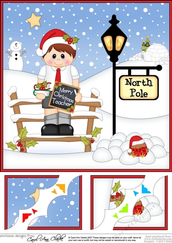 8 x 8 Christmas at the North Pole Little Christmas School Boy Scalloped Corner Topper