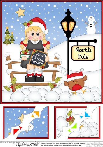 8 x 8 Christmas at the North Pole Little Christmas School Girl Scalloped Corner Topper