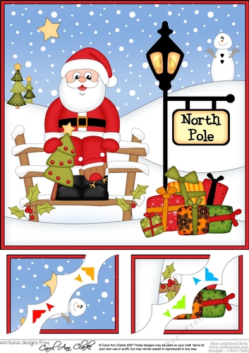 8 x 8 Christmas at the North Pole Christmas Santa has a Christmas Tree Scalloped Corner Topper