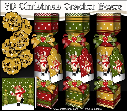 3D Christmas Cracker Boxes Rudolph has a Snowball Fight