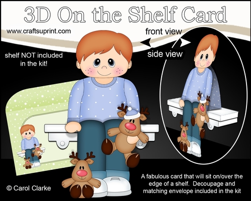 3D On the Shelf Card Kit - Christmas Cute Little Toddler with Little Rudy