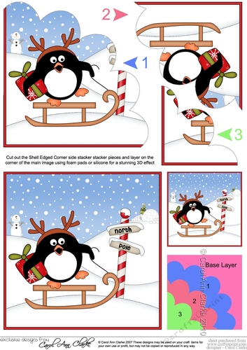 Christmas Pip Penguin goes Sledging at the North Pole Shell Edged Stacker
