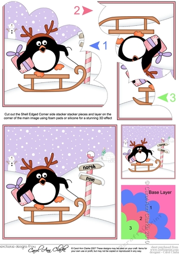 Christmas Pip Penguin goes Sledging at the North Pole Shell Edged Stacker