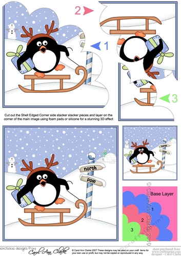 Christmas Pip Penguin goes Sledging at the North Pole Shell Edged Stacker