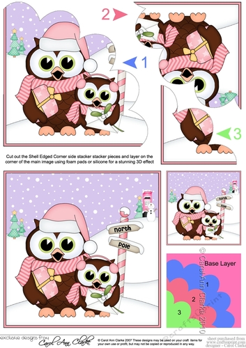 Hoot and Little Hoot Owls are getting ready for Christmas at the North Pole Shell Edged Stacker
