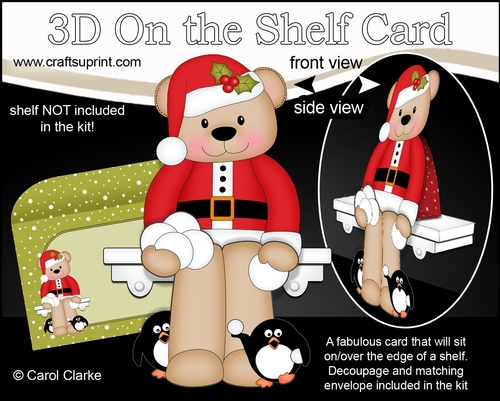 3D On the Shelf Card Kit - Christmas Cute Little Livvy Bear has a Snowball Fight