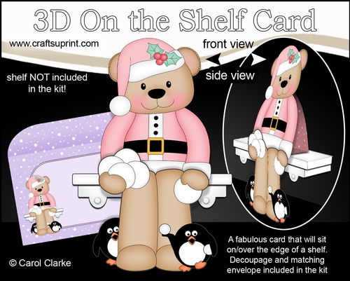 3D On the Shelf Card Kit - Christmas Cute Little Livvy Bear has a Snowball Fight