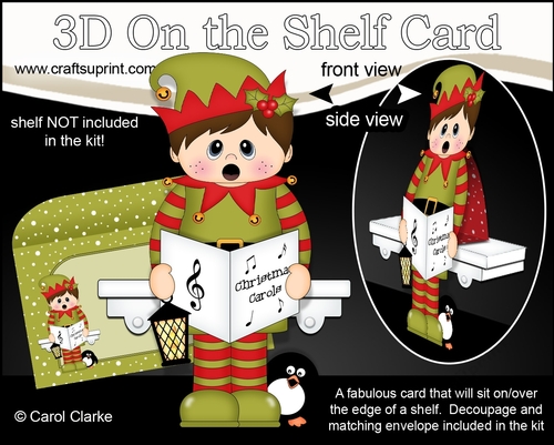 3D On the Shelf Card Kit - Christmas Little Boy Elf goes Carol Singing