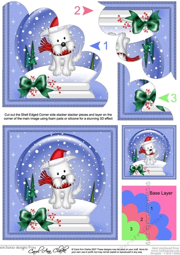 Christmas Snowglobe Jock Westie Dog is ready for Christmas Shell Edged Corner Stacker