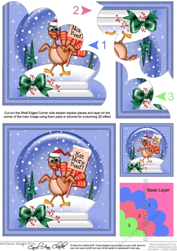 Christmas Snowglobe Percy Turkey is worried about Christmas Shell Edged Corner Stacker