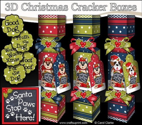 3D Brown Husky, Grey Husky and St Bernard Dog Christmas Cracker Boxes